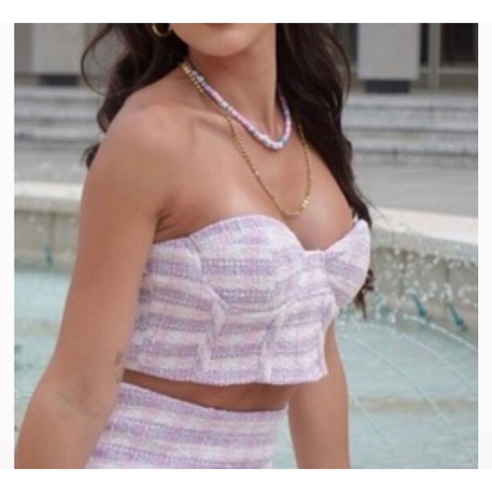 Zara Womens M Tweed‎ Bustier Corset Top Sweetheart Neck Strapless Cropped Party